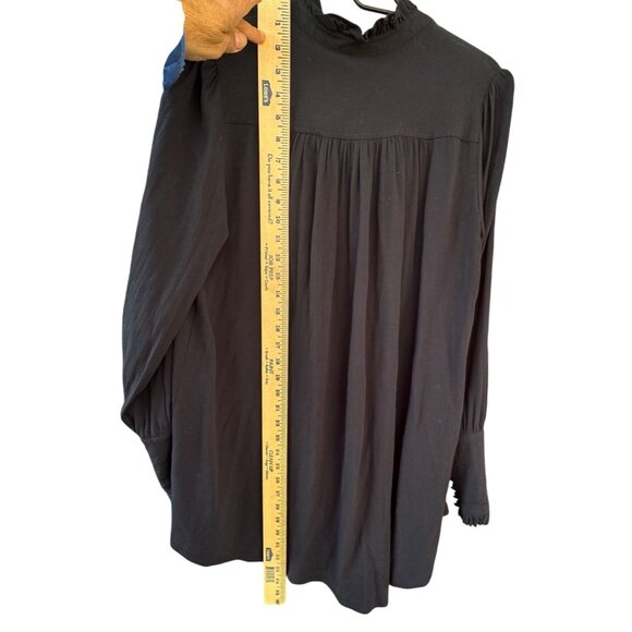 Free People M Black Button-Down Long-Sleeve Tunic Top With Ruffled Collar & Cuf - Picture 5 of 8